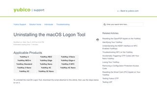 Uninstalling the macOS Logon Tool : Yubico Support