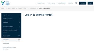 Log in to Works Portal | Yarra Valley Water