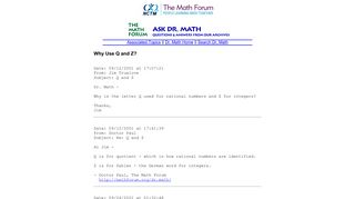 Why Use Q and Z? - Math Forum - Ask Dr. Math