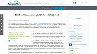 Zane Benefits Announces Launch of PeopleKeep Health | Business Wire