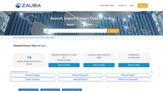 Export Data and Price of login | Zauba