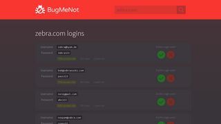 zebra.com passwords - BugMeNot