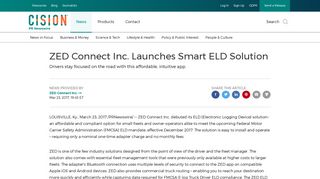 ZED Connect Inc. Launches Smart ELD Solution - PR Newswire