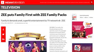 ZEE puts Family First with ZEE Family Packs | Indian Television Dot ...