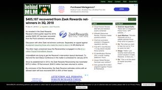 $405,187 recovered from Zeek Rewards net-winners in 3Q, 2018