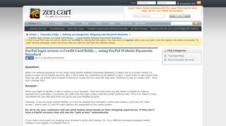 Zen Cart Support - PayPal login screen vs Credit Card fields ... using ...