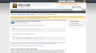 Zen Cart Support - Where is the Admin / Back-end interface ?