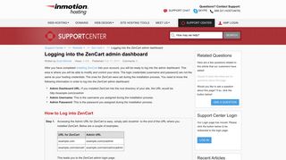 Logging into the ZenCart admin dashboard | InMotion Hosting