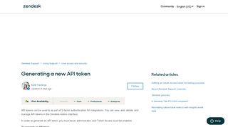 Generating a new API token – Zendesk Support