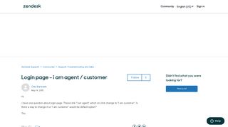 Login page - i am agent / customer – Zendesk Support