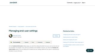 Managing end-user settings – Zendesk Support