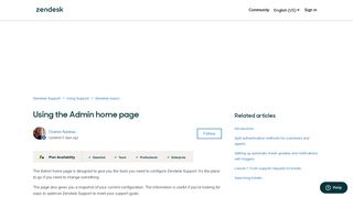 Using the Admin home page – Zendesk Support