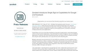Zendesk Introduces Single Sign-on for Google and Facebook