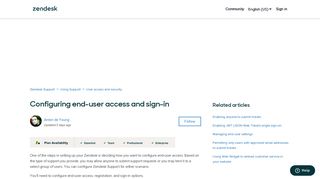 Configuring end-user access and sign-in – Zendesk Support