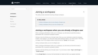 Joining a workspace - Zengine