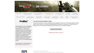 You will now be forwarded to Taleo... - ZeniMax Careers