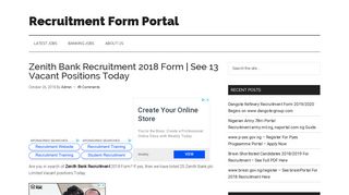 Zenith Bank Recruitment 2018 Form | See 13 Vacant Positions Today ...