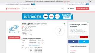 Zenni Optical Customer Service, Complaints and Reviews