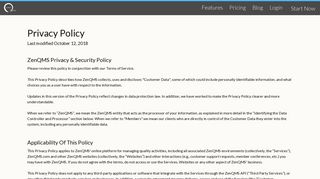Privacy Policy - ZenQMS