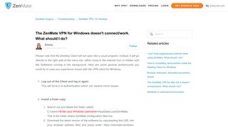 The ZenMate VPN for Windows doesn't connect/work. What should I ...