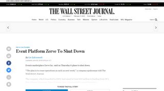 Event Platform Zerve To Shut Down - WSJ