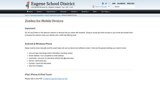 Zimbra for Mobile Devices - Eugene School District