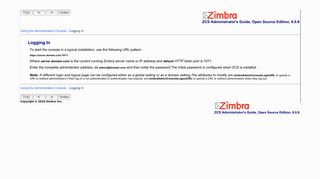 logging on to admin console - Zimbra