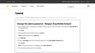 Change the admin password - NETGEAR® Zing Mobile Hotspot - Sprint
