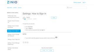 Settings: How to Sign In – Help Center - Zinio