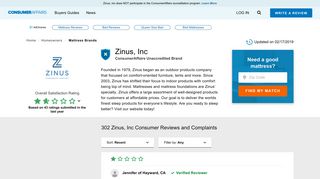 Top 297 Reviews and Complaints about Zinus, Inc