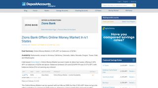 Zions Bank Offers Online Money Market In 41 States - Deposit Accounts