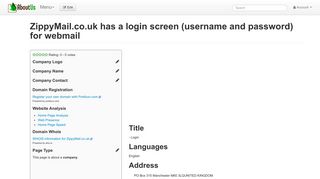 ZippyMail.co.uk has a login screen (username and password) for ...