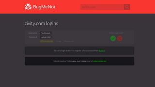 zivity.com passwords - BugMeNot