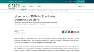 zlien Lands $10M to Eliminate Construction Liens - PR Newswire