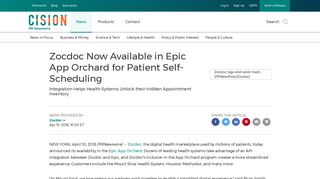 Zocdoc Now Available in Epic App Orchard for Patient Self-Scheduling