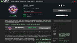 Zodiac Casino | BEST Online Casino in Canada | Deposit $1 & Get $20