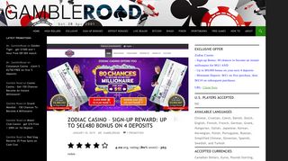 Zodiac Casino - Sign-up reward: up to $€£480 bonus on 4 …