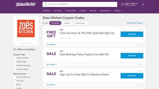 Zoes Kitchen Promo Codes, 28 Coupons 2019 - RetailMeNot