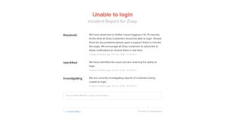 Zoey Status - Unable to login