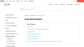 Email Administration - Zoho Mail Control Panel
