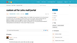 custom url for zoho mail/portal - Zoho Cares