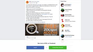 ZOL - To access free internet at a ZOLspot, your laptop or... | Facebook