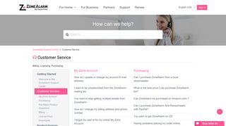 Customer Service – ZoneAlarm Support Center