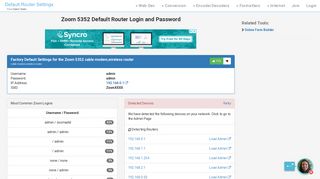Zoom 5352 Default Router Login and Password - Clean CSS