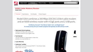 N300 Cable Modem/Router Model 5354 - Zoom Telephonics