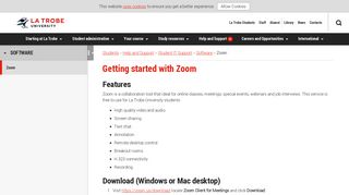 Getting started with Zoom, Help and Support, La Trobe University
