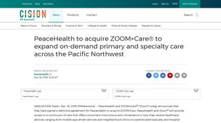 PeaceHealth to acquire ZOOM+Care® to expand on-demand primary ...