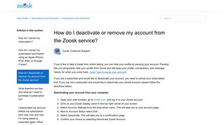 How do I deactivate or remove my account from the Zoosk service ...