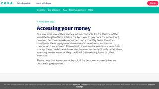 Access your money – Lending money - Zopa