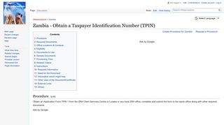 Zambia - Obtain a Taxpayer Identification Number (TPIN)